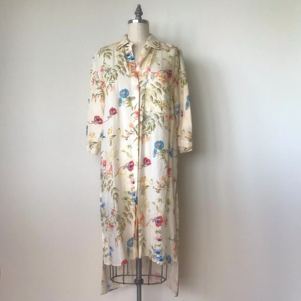 Zara Shirt Dress Sweater Floral Cream Size Large